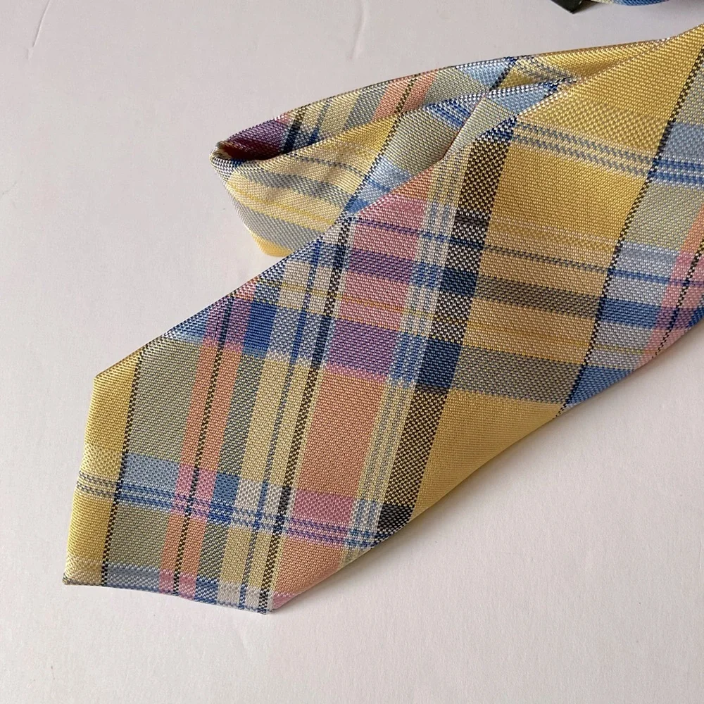 NAUTICA MENS PLAID TIE YELLOW PINK BLUE NWT - Picture 4 of 9